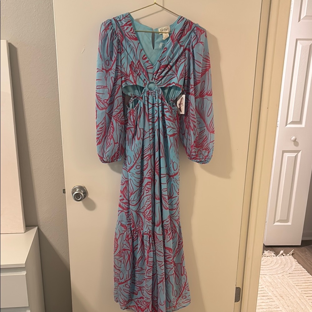 Jessica Simpson Purple and Blue Cut Out Dress with V-Neck